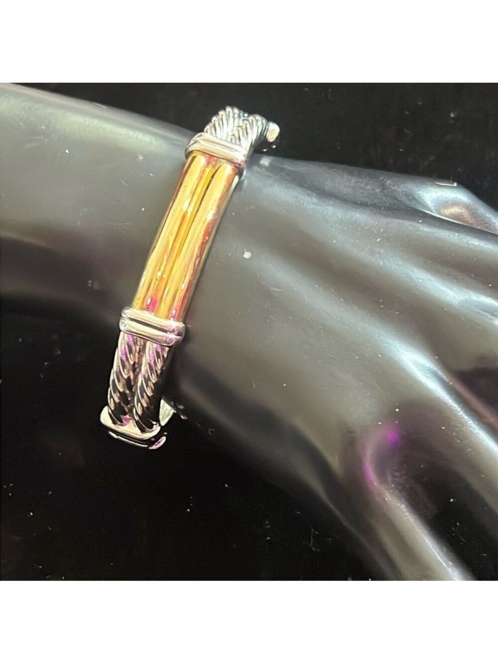 Vintage Two Toned Rope Hinged Bangle Bracelet